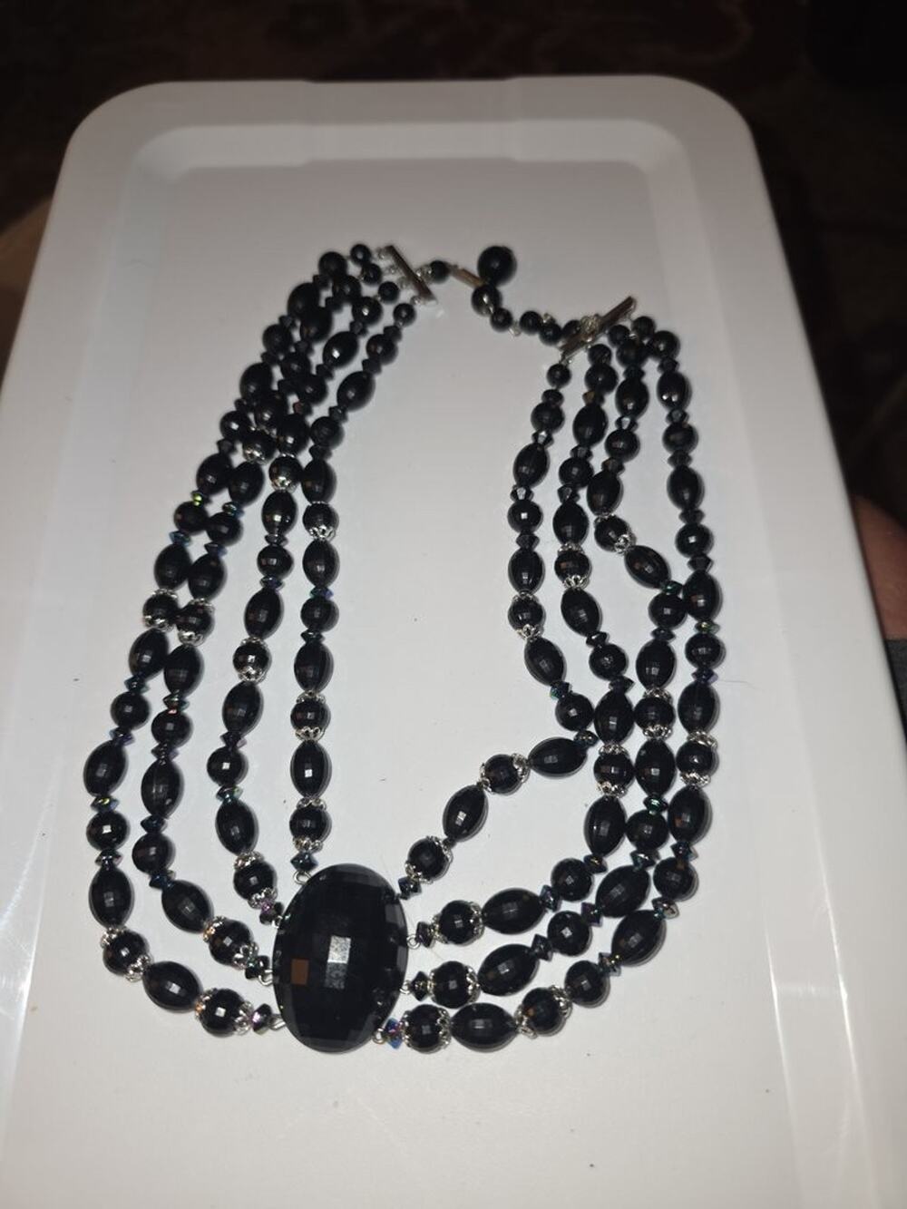 Vintage Black Beaded Multi-Strand Necklace